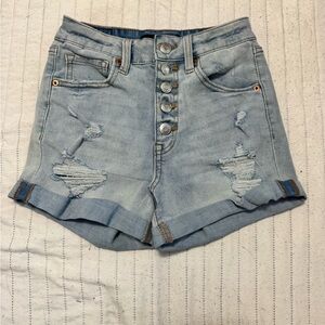 Aeropostale Light Blue Distressed Button-Front Denim Shorts